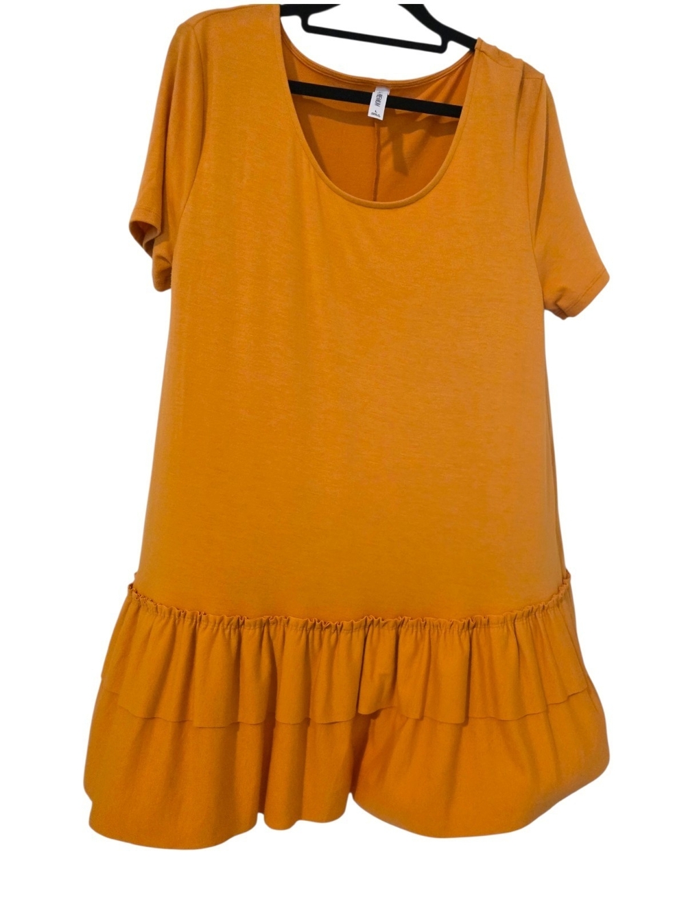 Zenana Premium Mustard Drop Waist 2 Tier Ruffle Scoop Neck Dress